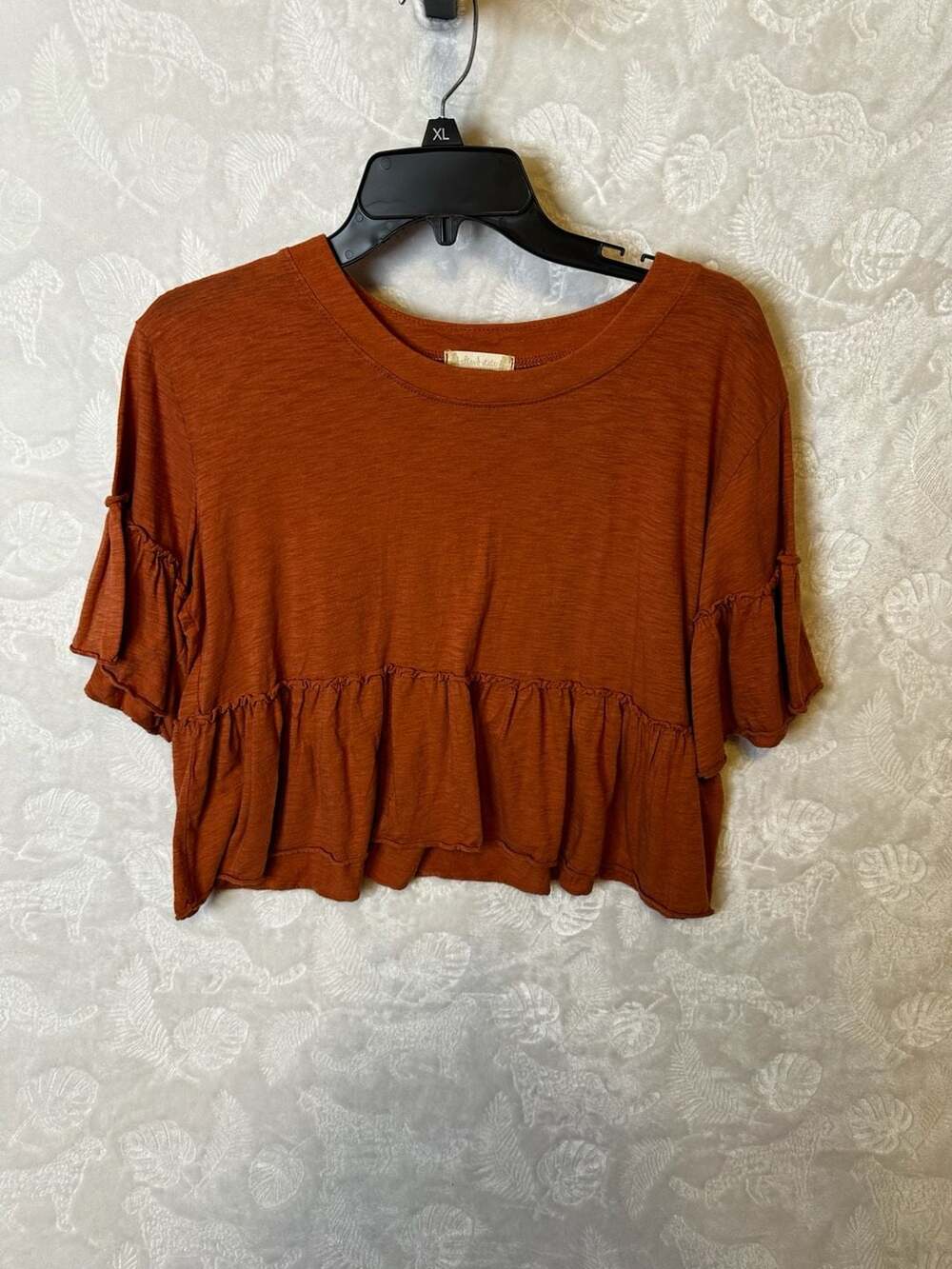 Altar'd State Rust Orange Ruffle Sleeve Peplum Crop Top Size L